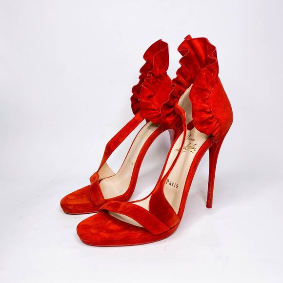 Louboutin Colankle Red Suede Sandals - Picture 3 of 10
